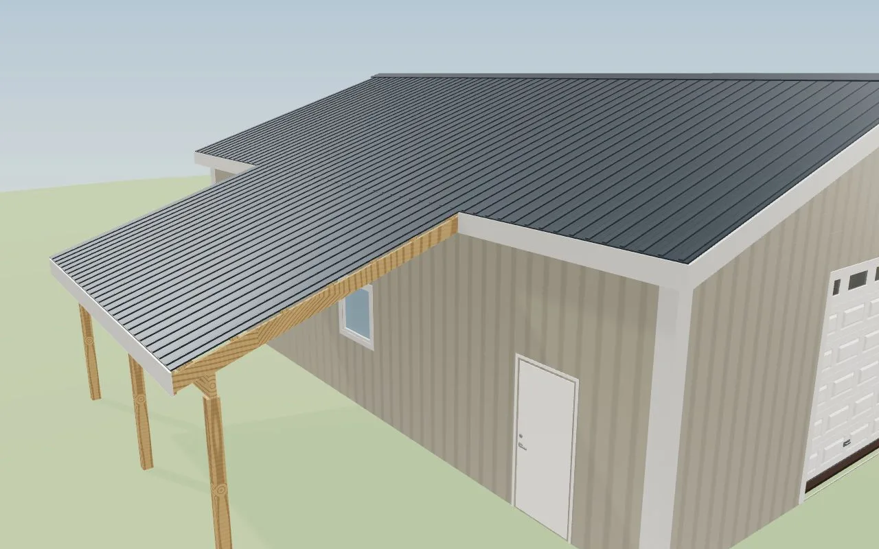 A lean-to continuing the main roof as one roof