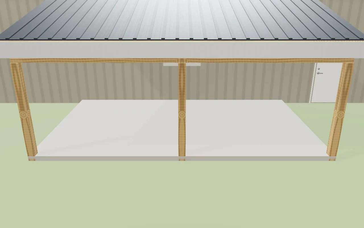 A concrete pad poured under a lean-to, exactly its footprint
