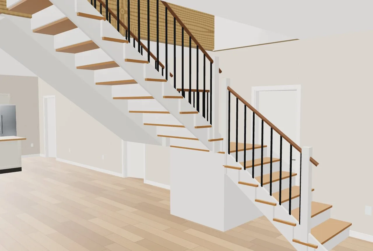 An L stair with a landing on a closed base